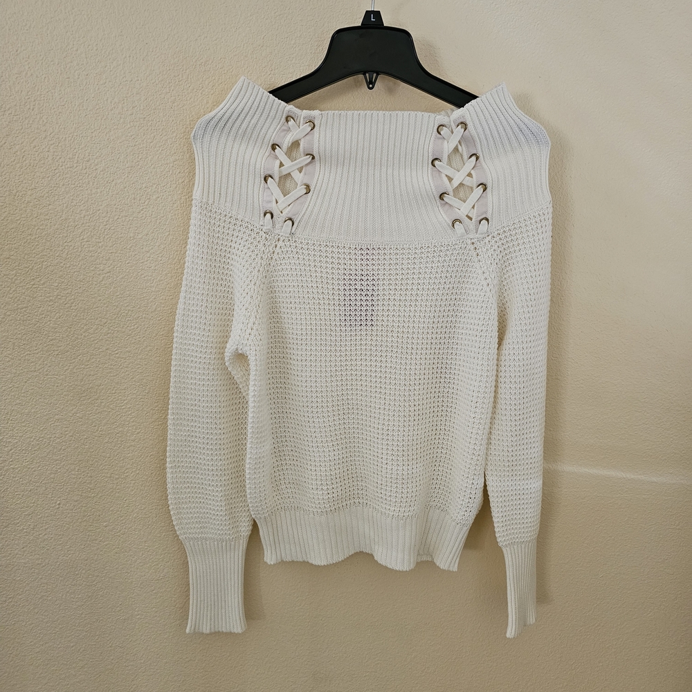 Guess Off The Shoulder Sweater with Lace-Up Detail